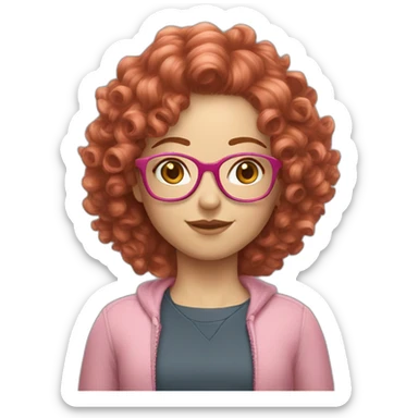 caucasian girl short curly hair redhead pink glasses sticker