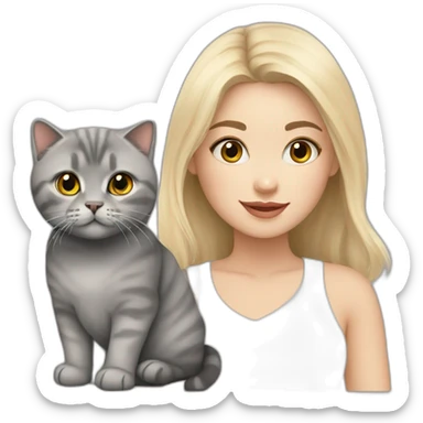 Blonde girl with grey Scottish fold cat  sticker