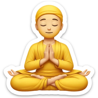 classic yellow emoji meditating, floating slightly above the ground, calm face sticker