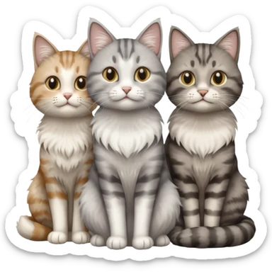 a fluffy grey and white cat sitting with 2 other cats sticker