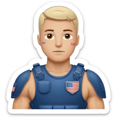 generate realistic manly white american soldier in body armor and full uniform with small usa flag on shoulder sticker