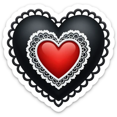 black heart with red center and white lace sticker