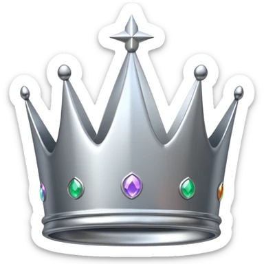A luxury silver crown emoji, chrome metallic finish, smooth rounded edges, subtle sparkle, polished reflective surface, cute proportions, iOS emoji style, centered on a clean white background, soft studio lighting, no outlines sticker