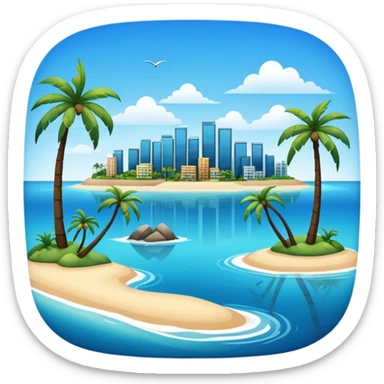 an island with modern buildings and beaches with palm trees  sticker