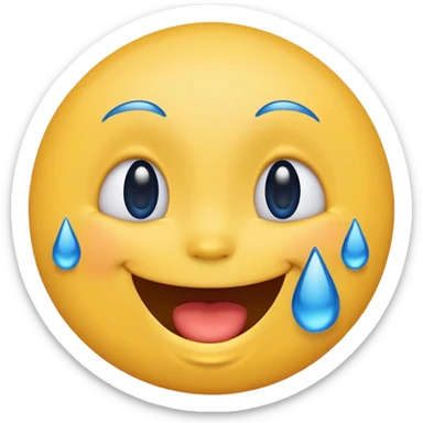 Emoji, yellow round laughing face, blue tears of joy on it  sticker