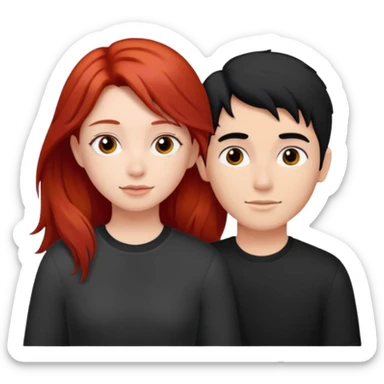 Red haired girl with black hair boy romance sticker
