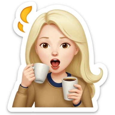 can you make her now look without laptop but having a coffee cup in her head with мешками под глазами и зевающую  sticker