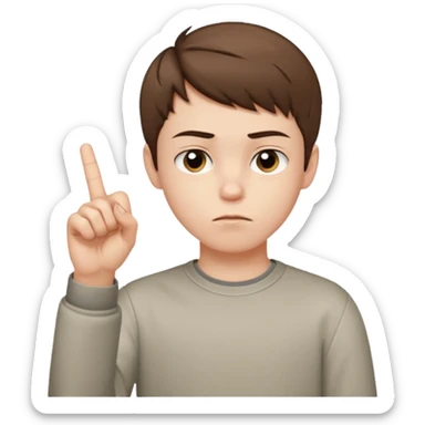Pale young teenage boy with short brown hair giving middle finger sticker