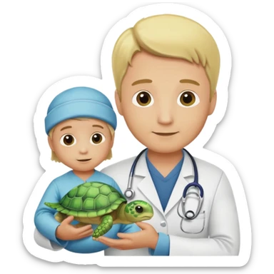 blonde man veterinarian with baby turtle sticker