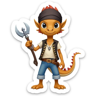 friendly anthropomorphised dragon in a band t-shirt and jeans wearing a pirate eye-patch walking upright sticker