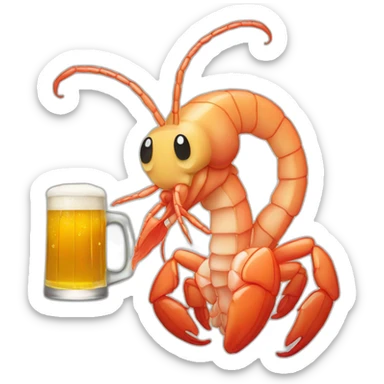 anime style shrimp holding a glass of beer sticker