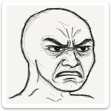 Wojak meme face, angry expression, furrowed brows, simple line art sticker