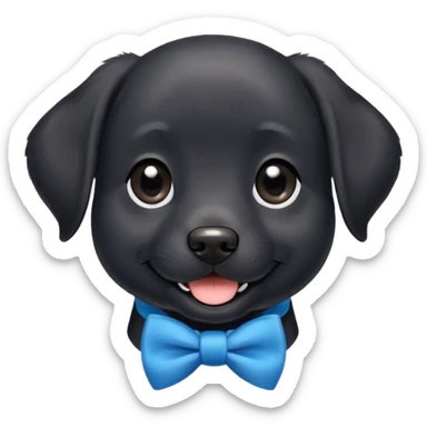 All black dog, lab breed, short and thin soft fur, fluffy ears, smiling face, small bit of white in her chest, blue bow tie  sticker