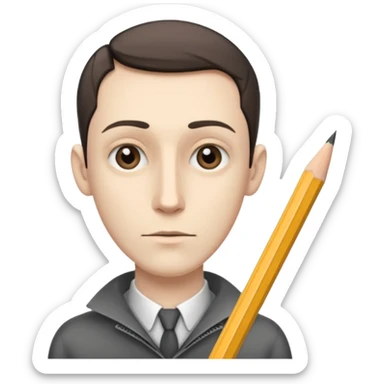 a very thin man next to a pencil sticker