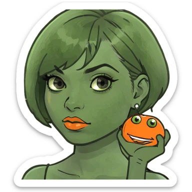 Orange m&m with short hair and makeup sticker