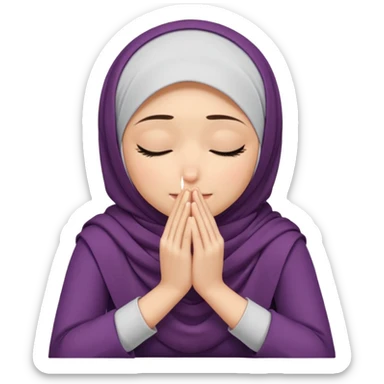  Hijabi girl sitting and hiding her face from her hands made into half open fists and completely covered her face.Her face is completely covered from his hands made in half open fists sticker