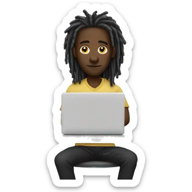 Black-guy-with-dreads-sitting-down-on-chair-facing-desk-foward-focused-on-laptop-computer sticker