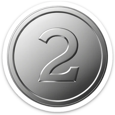 Emoji icon of a metal coin with engraved number 2, minimalist style, isolated, only metal color sticker