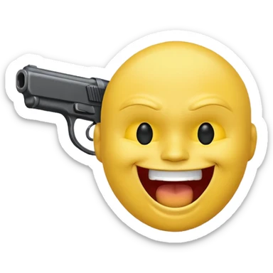 Yellow laughing face pointing gun at side of the head sticker