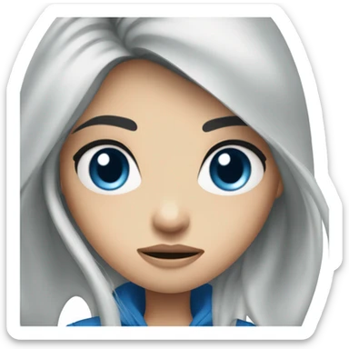 woman long black hair blue eyes, look angry, street girl sticker