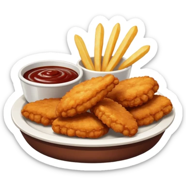 Chicken nuggets and fries with bbq sticker