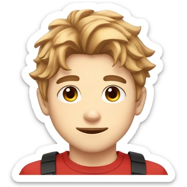 illustrated twitch logo for a boy, head and shoulders only, anime chibi style, light brown hair, black eyes, red shirt sticker