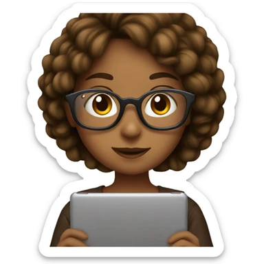 A girl with glass and iPad brown sticker