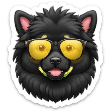 black fluffy dog with yellow sunglasses sticker