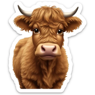 brown fluffy baby scottish cow with a small bow on head sticker