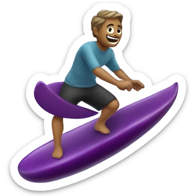 Man surfing on an eggplant sticker