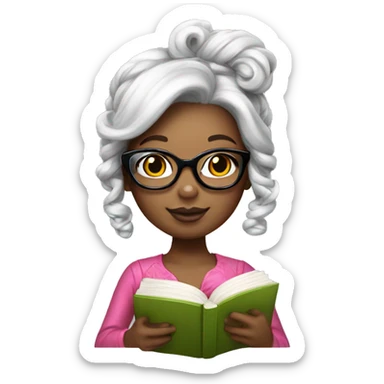 hello kitty girl with book, glasses and gorgeous hairstyle  sticker