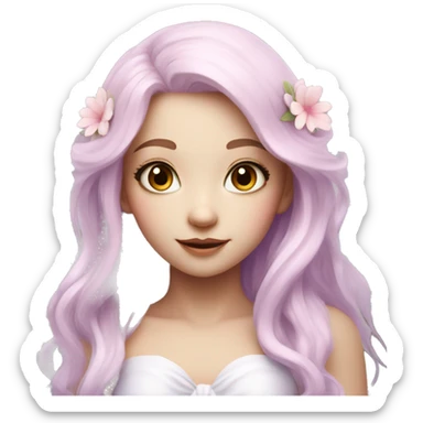 Beautiful, flower fairy, white long, light pink hair, big wings, white skin, light violet eyes  sticker