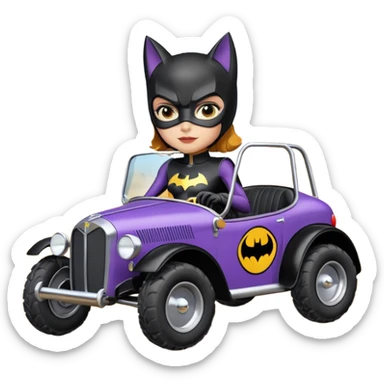 Hot racing cartoons BatGirl’s sixty’s tv show 1932 stealth retro cat burglar sporty petite off-road pursuit mobile cruiser car (reclined seating position) sticker