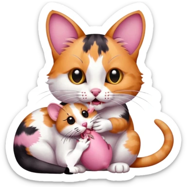 A cat holding a dead mouse in its mouth sticker