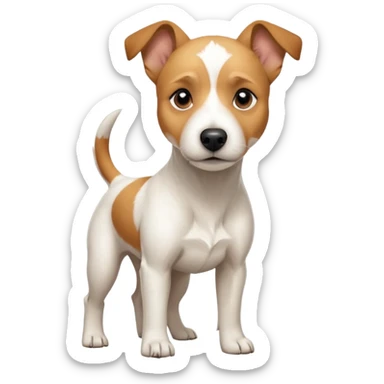 a full body facing front on of a buff white parson russell terrier looking dog the size of a kelpie with light brown long ears resting on its face and a light brown patch above one eye and a large snout. the rest of the dog is completely white.  sticker
