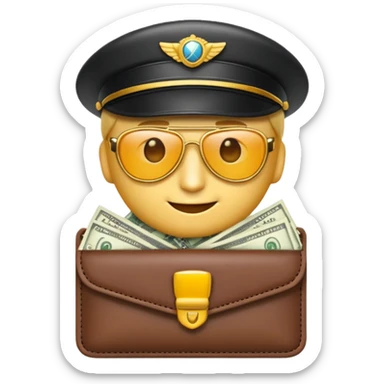 Aviator money emoji, wallet full of cash, casino vibe, premium 3D emoji style, clean, no background
 sticker
