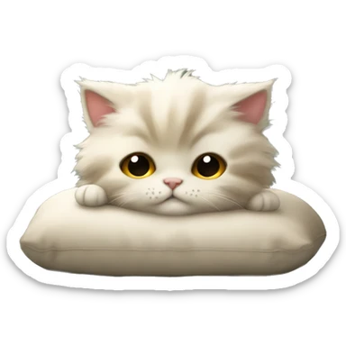 a fluffy kitten sleeps on the soft pillow sticker