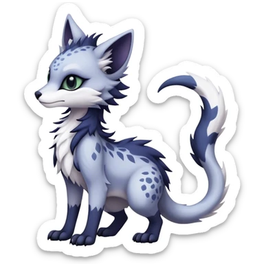Kawaii dark edgy fantasy ethereal feline-vernid-sergal-fursona animal creature with a tufted tail full body sticker