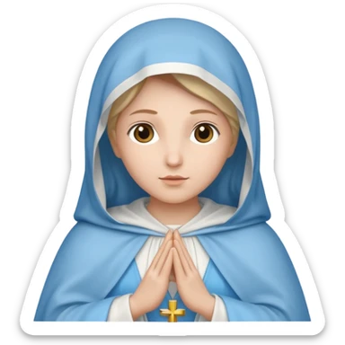 virgen maria catolica con vestido blanco y manto azul celeste de tes clara sticker