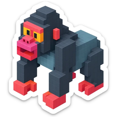 isometric view of a gorilla in voxel style sticker