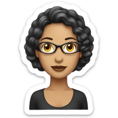 Mujer de cabello negro rulo frente al computador  sticker