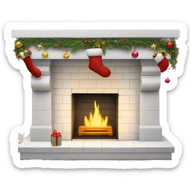 White brick fireplace mantle with Christmas decorations  sticker
