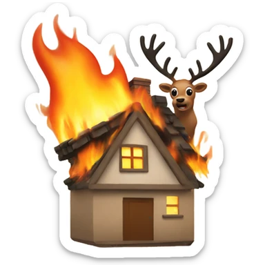 House on fire next to a reindeer sticker