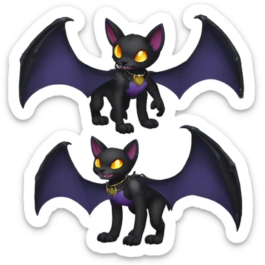  cool edgy anthro dark-shadow-themed animal vampiric bat-cat-hybrid Fakemon  with a collar full body sticker