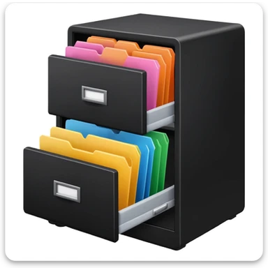 black filing cabinet with colorful folders sticker