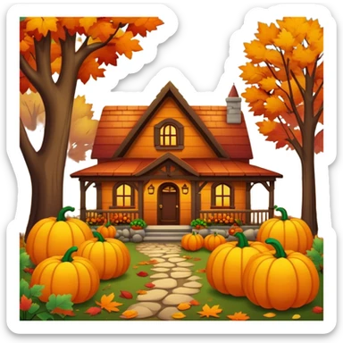 autumn fall scene with colorful leaves, pumpkins, and cozy atmosphere sticker