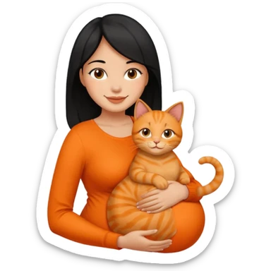 pregnant black hair woman with orange cat sticker