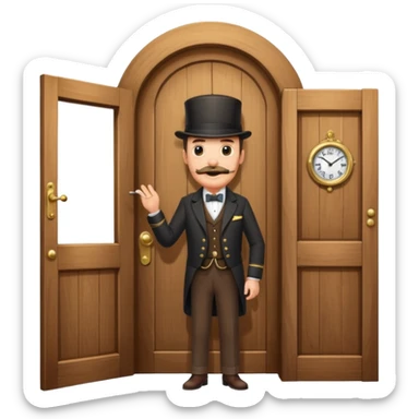 emoji of a gentleman with moustache and monocle standing nearby door welcoming you sticker