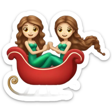 Two brown haired mermaids in Santa’s sleigh sticker