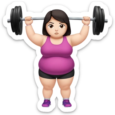 Sad fat girl lifting weights dark hair sticker